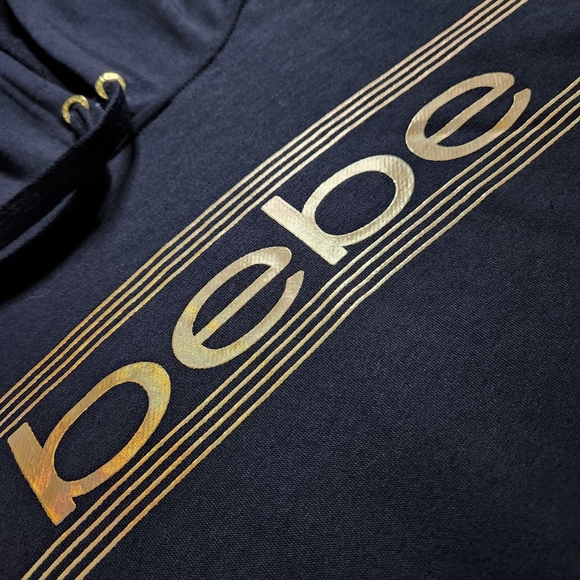 bebe Sport Logo Print Long Sleeve Hooded Pullover Sweatshirt w/ Thumb Holes SzXL - Picture 6 of 14